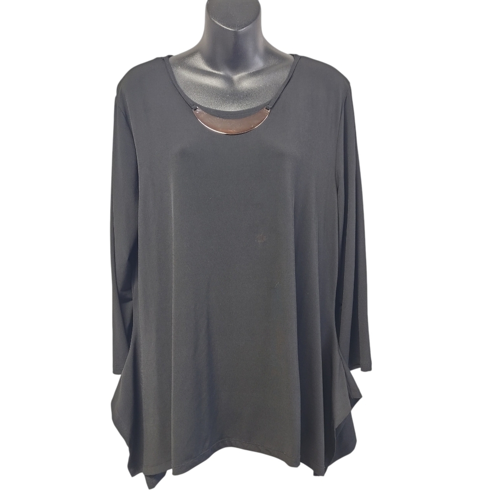 Carolyn Taylor Black Tunic Long Sleeve Scoop Neck  Asymmetrical Hem Size XL